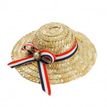 Three Color Striped Ribbon Pet Straw Hat