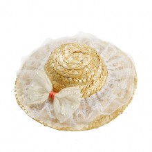 White Lace Bow Pet Straw Hat