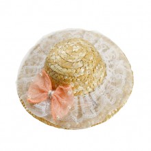 Pink Lace Bow Pet Straw Hat