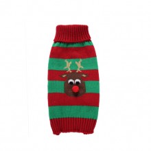 Green Red Stripes Red Nose Elk Pet Turtleneck Sweater