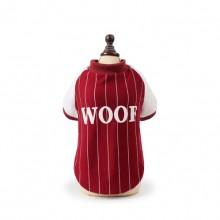 Wine Red White Stripes "woof" Pet Plus Velvet Sweater