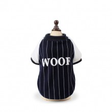 Navy Blue White Stripes "woof" Pet Plus Velvet Sweater