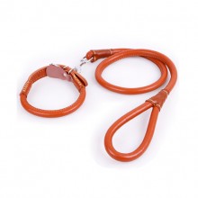 Pet Light Brown Cowhide Super Pulling Force Collar And Traction Rope Set