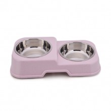 Pink Rectangular High And Low Non-slip Environmentally Friendly Pet Bowls