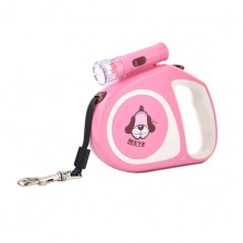 Pink Retractable Pet Traction Rope With Lights