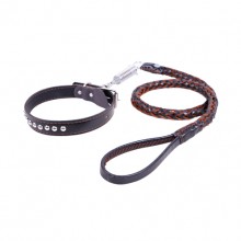 Black Leather Stainless Steel Metal Spring Traction Rope In Large Dogs