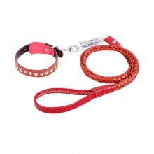 Brown Leather Stainless Steel Metal Spring Traction Rope In Large Dogs